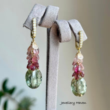 Load image into Gallery viewer, Green amethyst and pink tourmaline earrings
