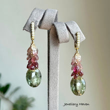 Load image into Gallery viewer, Green amethyst and pink tourmaline earrings