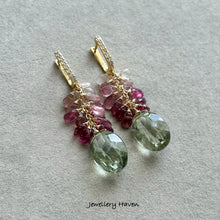 Load image into Gallery viewer, Green amethyst and pink tourmaline earrings