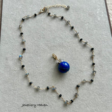 Load image into Gallery viewer, Labradorite, black spinel and lapis lazuli pendant necklace
