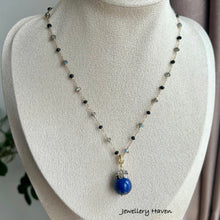 Load image into Gallery viewer, Labradorite, black spinel and lapis lazuli pendant necklace