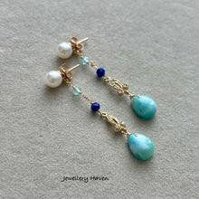 画像をギャラリービューアに読み込む, Larimar and round pearl studs earrings (detachable style)