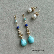 画像をギャラリービューアに読み込む, Larimar and round pearl studs earrings (detachable style)