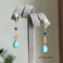 画像をギャラリービューアに読み込む, Larimar and round pearl studs earrings (detachable style)