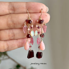 画像をギャラリービューアに読み込む, Garnet, pink tourmaline and opals earrings