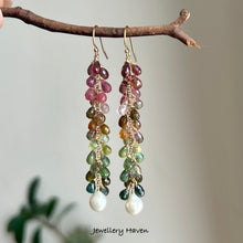 Load image into Gallery viewer, Tourmaline and baby baroque pearl earrings