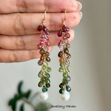 Load image into Gallery viewer, Tourmaline and baby baroque pearl earrings