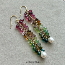 Load image into Gallery viewer, Tourmaline and baby baroque pearl earrings