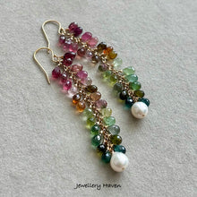Load image into Gallery viewer, Tourmaline and baby baroque pearl earrings