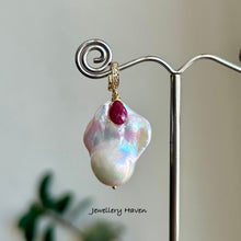 Laden Sie das Bild in den Galerie-Viewer, Reserved … Rainbow iridescent baroque pearl and ruby pendant