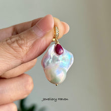Laden Sie das Bild in den Galerie-Viewer, Reserved … Rainbow iridescent baroque pearl and ruby pendant