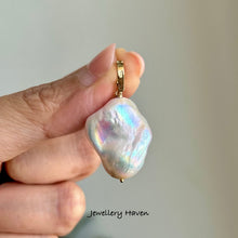 Laden Sie das Bild in den Galerie-Viewer, Reserved … Rainbow iridescent baroque pearl and ruby pendant