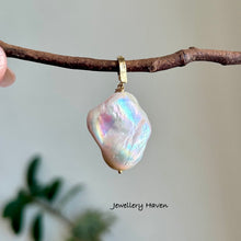 Laden Sie das Bild in den Galerie-Viewer, Reserved … Rainbow iridescent baroque pearl and ruby pendant