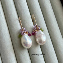 Charger l'image dans la galerie, Edison pearl, pink amethyst, peridot, tourmaline earrings