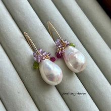 Charger l'image dans la galerie, Edison pearl, pink amethyst, peridot, tourmaline earrings