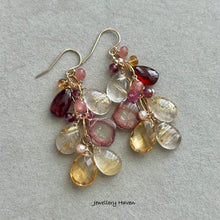 Laden Sie das Bild in den Galerie-Viewer, Reserved for A … Golden rutilated quartz, pink tourmaline slice, citrine  earrings