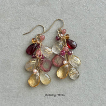 Laden Sie das Bild in den Galerie-Viewer, Reserved for A … Golden rutilated quartz, pink tourmaline slice, citrine  earrings
