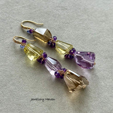 Laden Sie das Bild in den Galerie-Viewer, Pink amethyst, Lemon Quartz, beer quartz earrings