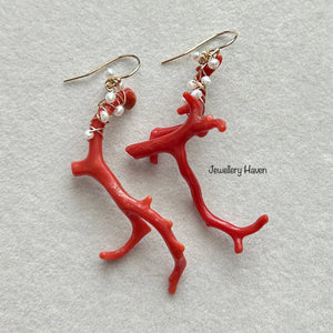 Red branch coral earrings