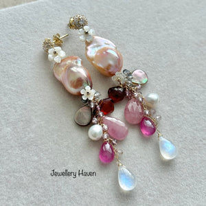 RESERVED for E , Jardin - Peach metallic iridescent baroque pearl #6