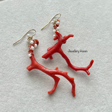 Load image into Gallery viewer, Red branch coral earrings