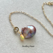 Load image into Gallery viewer, Metallic iridescent purplish baroque pearl and Ethiopian opal necklace