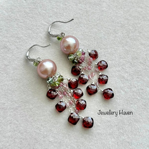Edison pearl and Garnet tassel earrings