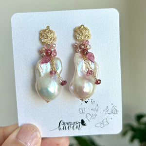 Rainbow iridescent white baroque pearl earrings