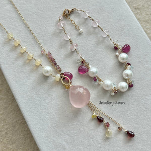 Rose quartz and Akoya pearls bracelet