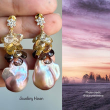 Load image into Gallery viewer, Purplish Baroque pearl with zircon cluster earrings #1