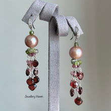 Load image into Gallery viewer, Edison pearl and Garnet tassel earrings