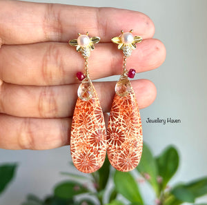 Fossil coral earrings #4