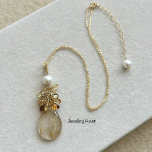 Golden rutilated quartz necklace